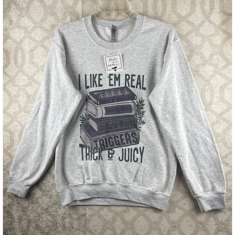 Gildan Heavy Blend Unisex S Gray Spicy Book Smut Sweatshirt Pullover Graphic